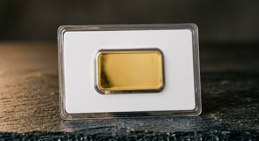 Illustrative render of royal canadian mint 1 oz .9999 gold bar, not a photo of the exact product