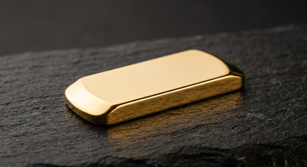 Illustrative render of argor-heraeus kinebar 1 oz .9999 gold bar, not a photo of the exact product