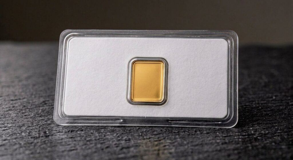 Illustrative render of valcambi 1 gram gold bar .9999, not a photo of the exact product