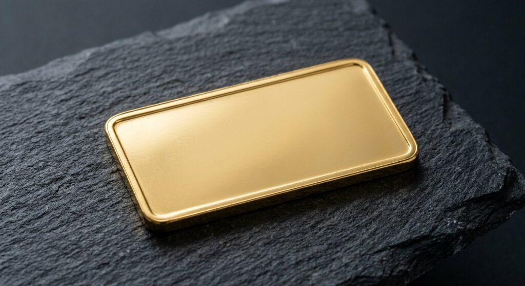 Illustrative render of 50 g gold minted tablet for sale, not a photo of the exact product
