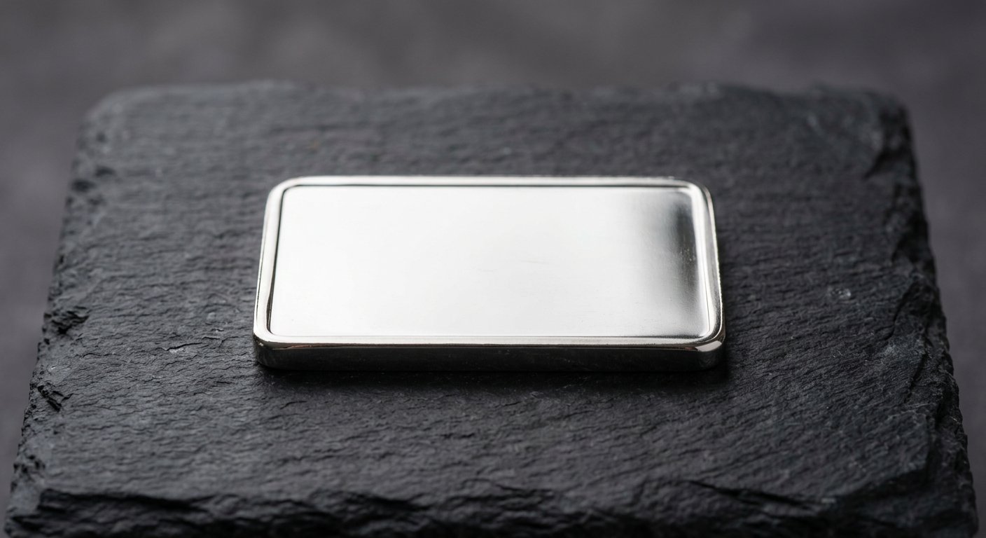 Illustrative render of 50 g platinum minted tablet for sale, not a photo of the exact product