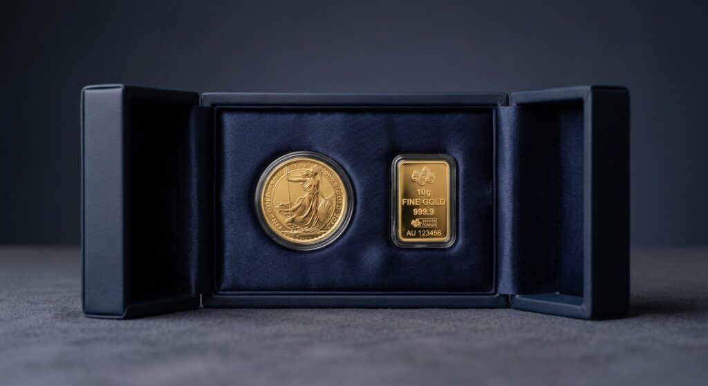 Illustrative render of diwali gold & silver gift set, not a photo of the exact product