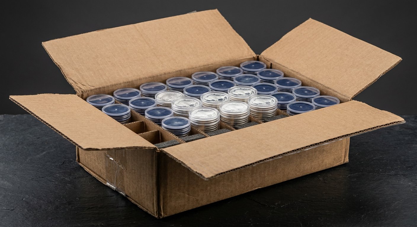 Illustrative render of 500 x 1 oz silver monster box, not a photo of the exact product