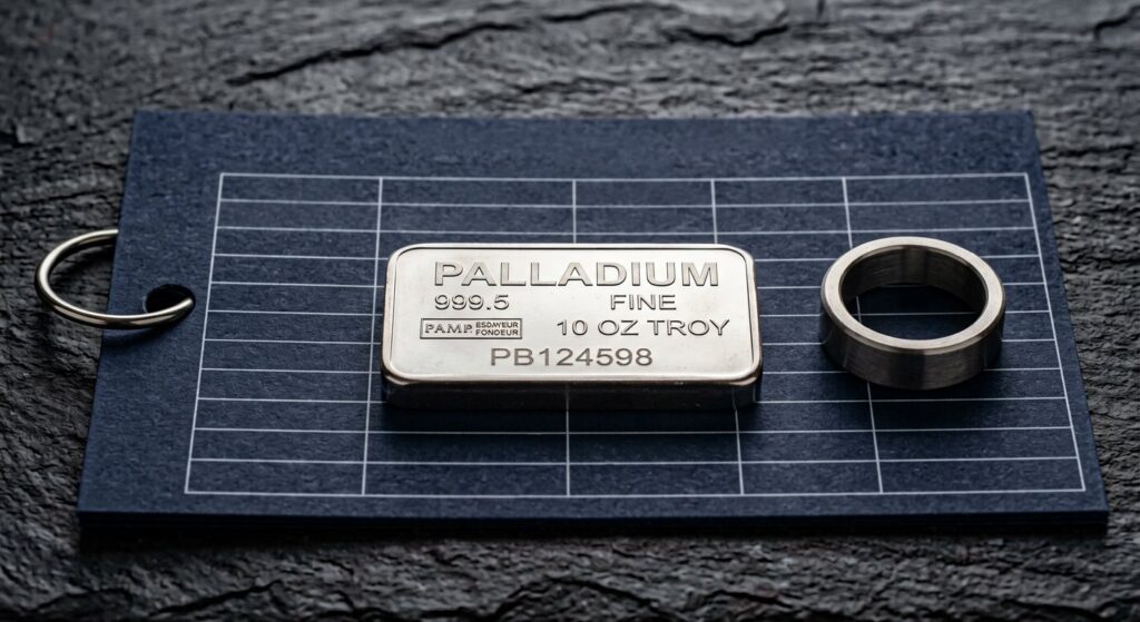 Illustrative render of 1 oz pool allocated palladium for sale, not a photo of the exact product