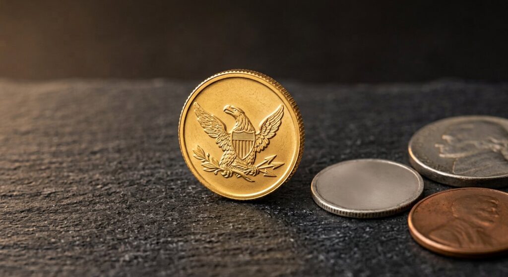 Illustrative render of 1/10 oz american gold eagle for sale, not a photo of the exact product