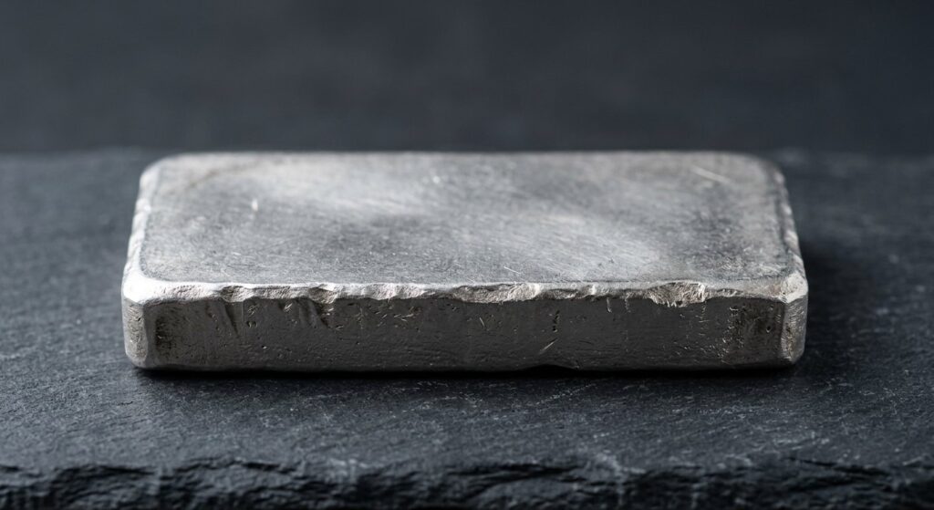 Illustrative render of johnson-matthey 10 oz .999 silver bar, not a photo of the exact product