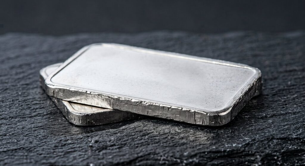 Illustrative render of valcambi 1 oz .9995 platinum bar, not a photo of the exact product